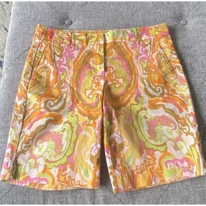 Vintage J.Crew 2005 Floral Canvas Shorts Green Pink Brown Low Fit Size 4